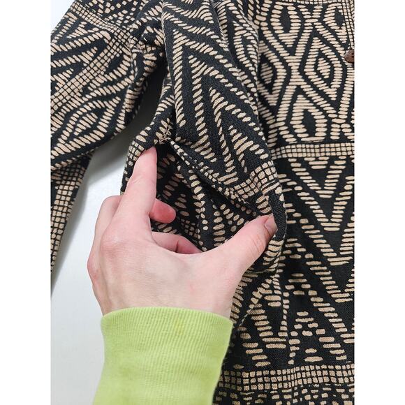 Chicos large coatigan heavy twill cotton button front brown black Aztec EUC L - Picture 6 of 8